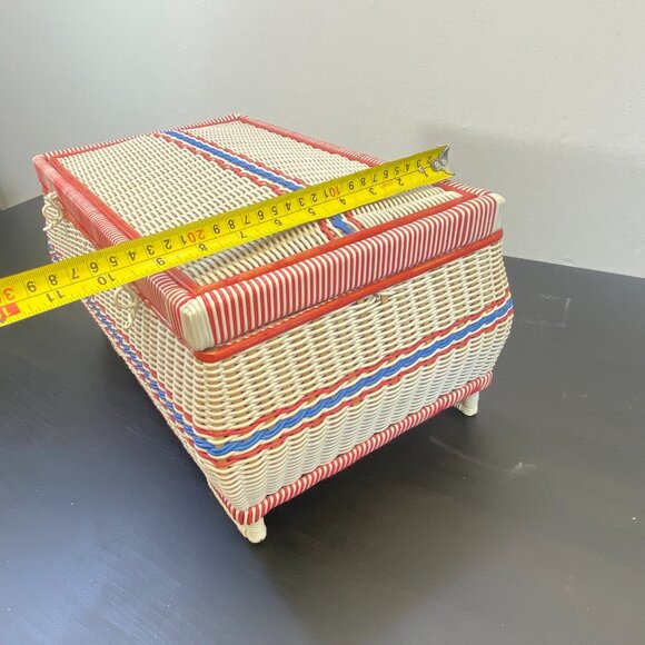 Sewing box in plastic and natural fiber, wooden basket, four feet case, jewelry - Picture 7 of 10